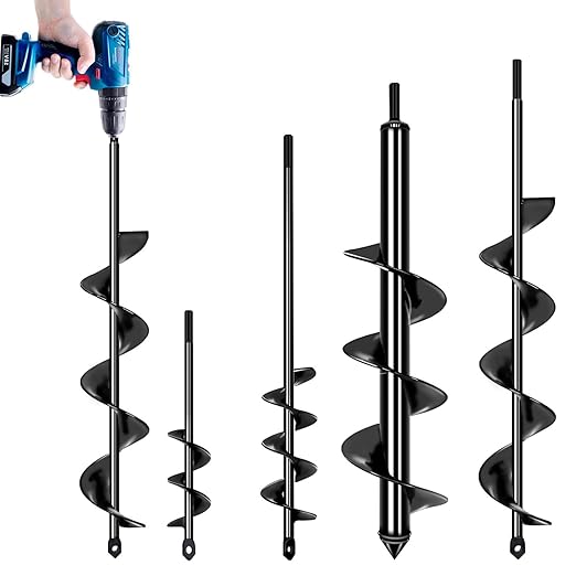 4 Pack Garden Ground Earth Spiral Drill Bit for 3/8" Hex Drive Drill, Auger Drill Bits for Bulbs Planting, Hole Digger Flowers,Bedding Digging Plant Rapid Planter Tool