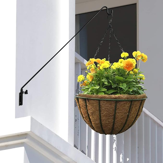 MIXXIDEA Heavy Duty Extended Reach Wall Mounted Deck Hook Wall Pole, Wall Bracket Direction and Length Adjustable Plant Bracket for Bird Feeders, Planters, Suet Baskets, Lanterns, Wind Chimes,Black