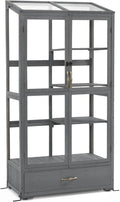Macrout Cold Frame Greenhouse, Tall Wooden Greenhouse for Outdoor Indoor Use with Polycarbonate Panels, 3 Tier Garden Cold Frame with Drawer and Shelves, 0864 (Dark Grey)