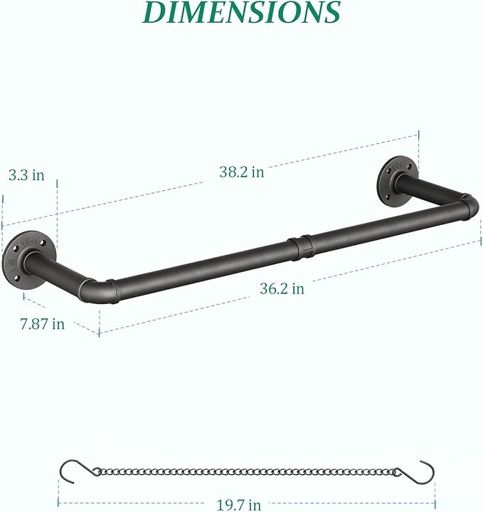 Plant Hanger Indoor, 2 Pack Hanging Planters Rod for Indoor Plants with 6 Hanging Chains, Wall Plant Hanging Rod for Window Ceiling, 38.2 Inch, Metal/Black, Pots Not Included…
