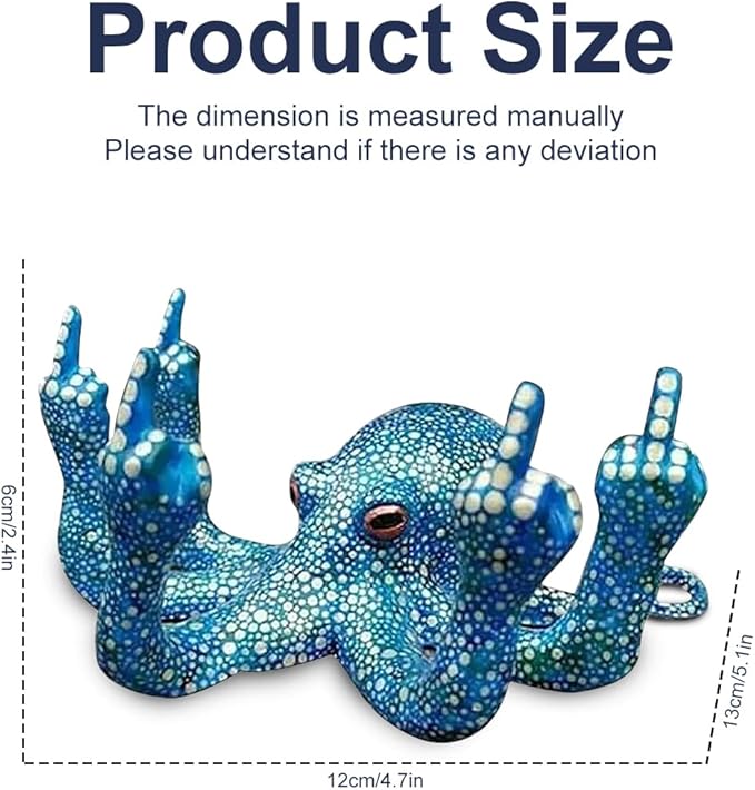 Middle Finger Octopus，Middle Finger Statue，Weird Decor Suitable for Indoor and Outdoor Garden Home Various Fish Tank Decoration (Blue)