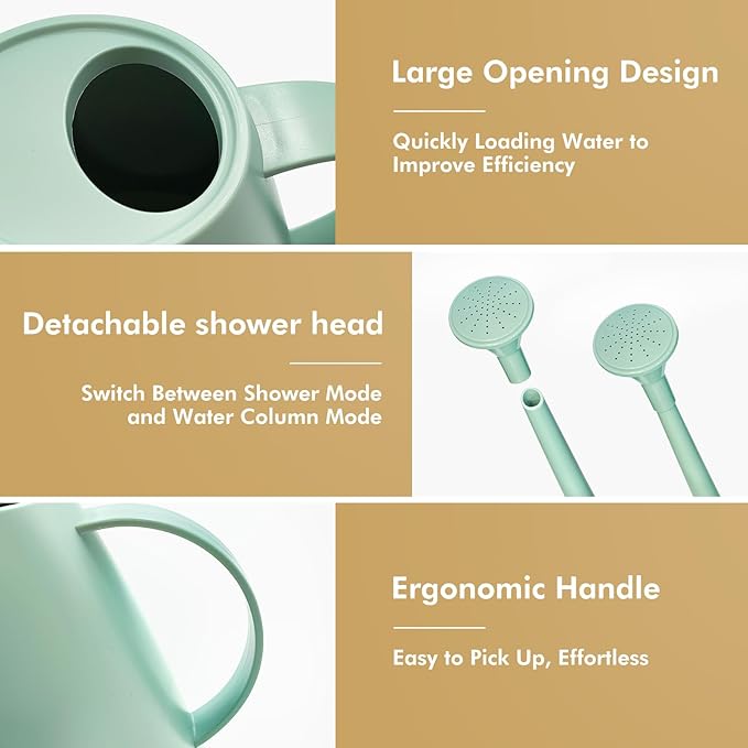 Watering Can for Indoor Outdoor Plants, Modern Small Watering Cans with Removable Nozzle, Long Spout Watering Can for Indoor Bonsai Plants Garden Flowers 1/2 Gallon 1.8L 60OZ (Green)