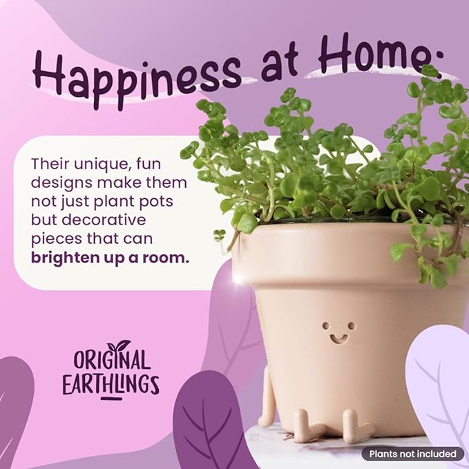 Original Earthlings Legs Out Pot - 3.5 Inch Cute Plant Pot - Plastic Funny Planter with Drainage - Unique Cactus Plant Lover Gift - Small Succulent Face Flower Pot - Cute Plant Gifts for Plant Lovers