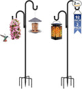 Double Shepherds Hooks for Outdoor, Bird Feeder Pole with 5 Prongs Base, Heavy Duty Garden Hook for Lantern, Wind Chime and Hummingbird Feeder, 92 Inch, 2 Pack
