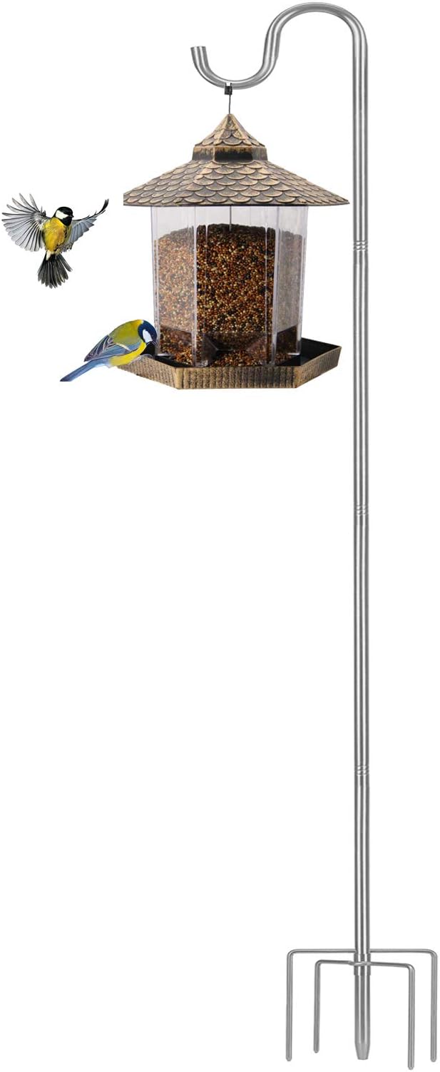 Shepherds Hook for Outdoor, 94 Inch Tall & 5/8 Inch Diameter Stainless Steel Heavy Duty Poles to Hang Outdoor Lights with 5 Prongs Base, Suitable for Bird Feeders or Wedding Decors(1pack)