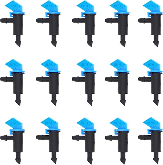 Lxcom Lighting 100 Pack 2 GPH Flag Dripper Emitter Drip Emitters 8L/H Irrigation Emitter Sprinkler Drippers System Parts Connect 4mm/7mm Hose for Lawn Vegetables Garden (Blue)