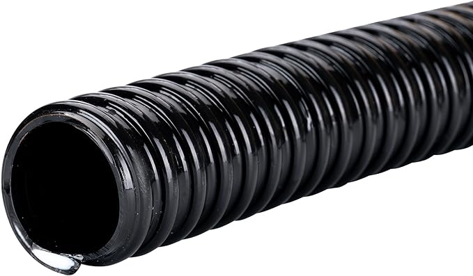 Pond Hose ID 1-1/2” × 50ft Black Corrugated Flexible Reinforced PVC Hose Vinyl Tubing for Pond Pump Fountain Garden Waterfall, Non-toxic & Kinkproof, with 2 clamps