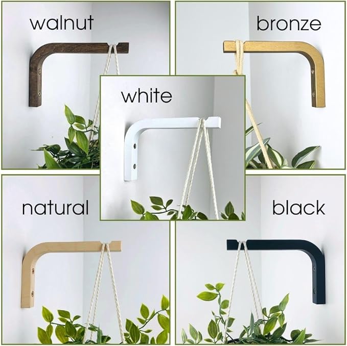 2-Piece Set of Plant Hooks for Wall 6 inch - Mounted Wooden Plant Hook - Indoor and Outdoor Bracket Plant Hanger for Planters, Lanterns, Bird Feeders, Patio Decorations (Black)