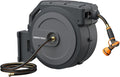 Giraffe Tools Retractable Garden Hose Reel 5/8 inch x 90 ft Hose Reels for Outside, Wall Mounted Water Hose Reel with 180 Deg Swivel Bracket, Any Length Lock, 9 Pattern Hose Nozzle