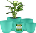 Planter Pots with Drainage Holes - Lightweight, Durable, and Space-Saving Pots for Indoor and Outdoor - Versatile Functionality, Simple Modern Design, Set of 5 Plastic Planter Pots - Aqua