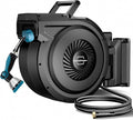 Retractable Garden Hose Reel - 5/8 inch x 70 ft Wall Mounted Hose Reel with 10 Pattern Nozzle & Any Length Lock, Heavy Duty Water Hose Supports Automatic Rewind & 180° Swivel, Black