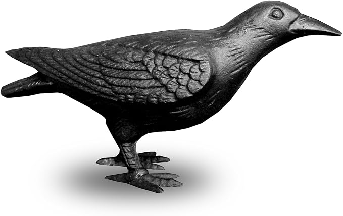NACH Crow Decor, 4.5 x 11 x 3.5 inch, Cast Iron Black Raven Statue, Raven Decor for Outside - Head Up Crow Statue