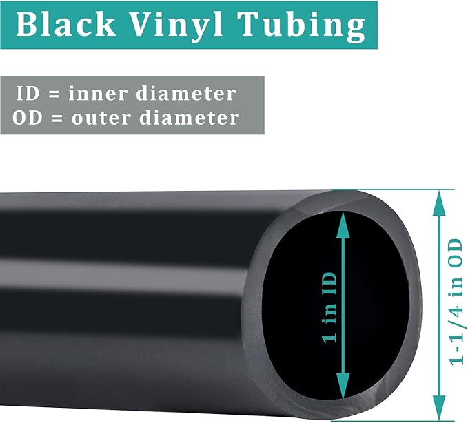 Black Vinyl Tubing 1” ID × 1 1/4” OD - 25 Feet PVC Flexible Plastic Tube Hybrid Hose, Transfer Water Air Oil for Pond Fountain Garden, Non-toxic and BPA free