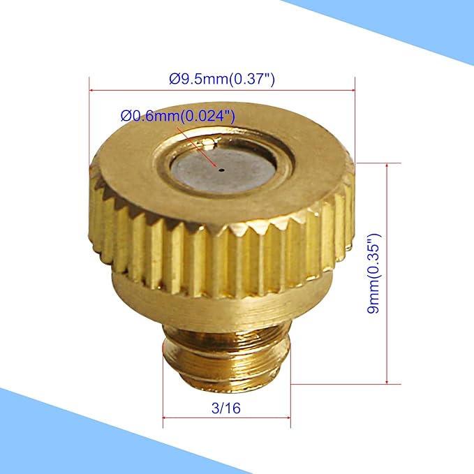 Aopin G 3/16 Brass Misting Nozzles 0.6mm / 0.024" Orifice Atomizing Mister Sprayer Nozzle Suitable For Outdoor Cooling,Garden Irrigation,Fountain, Crop Nutrient Injection, Greenhouse 8 Pcs