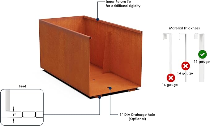Corten Steel Raised Garden Bed – 36-Inch Large Rectangular Planter Box | Heavy Duty, Low Profile Metal Design | Made in USA, Fully Assembled