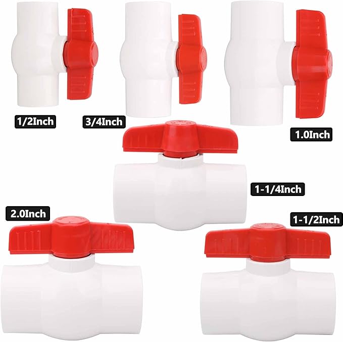 6Pcs 1/2" PVC Ball Valve Water Pipe Shut-off Valve Socket with Red T-Handle for Cold Water Supply lines, Irrigation Pipe fitting System(Socket x Socket), Schedule 40