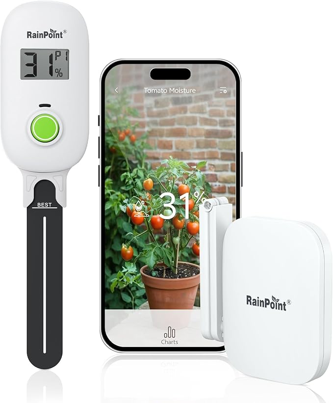RAINPOINT Smart Digital Wireless Plant Moisture Meter Houseplants Indoor WiFi Hub Kit with Low/High Moisture Alert,Real-time Monitor Hygrometer Sensor Outdoor Gardening Push Notification&Email