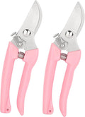 Garden Flower Shears Pruning Shears 6.9 inches Scissors Heavy Duty Plant Scissors for Cutting Flowers, Trimming Plants, Bonsai, Fruits Picking (Pink Handle 2pcs)
