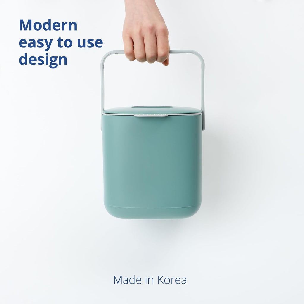 Blue Ginkgo Kitchen Compost Bin [2.6L / 0.69 GAL] – Filter-Free, Odor-Tight Countertop Food Waste Pail with Handle (Made in Korea, Green)