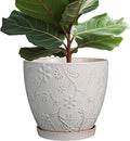 10 Inch Plant Pot Ceramic Planter Pot with Drainage Hole and Saucer Round Planter Large Flower Pot for Indoor Outdoor Plants Home Garden Decor White