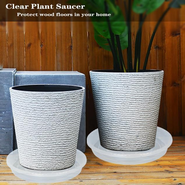 Plant Saucer 6 Pack of 14 inch, Clear Plastic Flower Plant Pot Saucer, Heavy Duty Plant Drip Trays Saucers for Indoor, Plant Water Tray for Planters