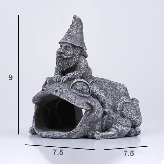 Gutter Downspout Extension - Downspout Splash Block - Downspout Diverter Garden Statue (Gutter in The Form of Funny Gnome on a Frog)