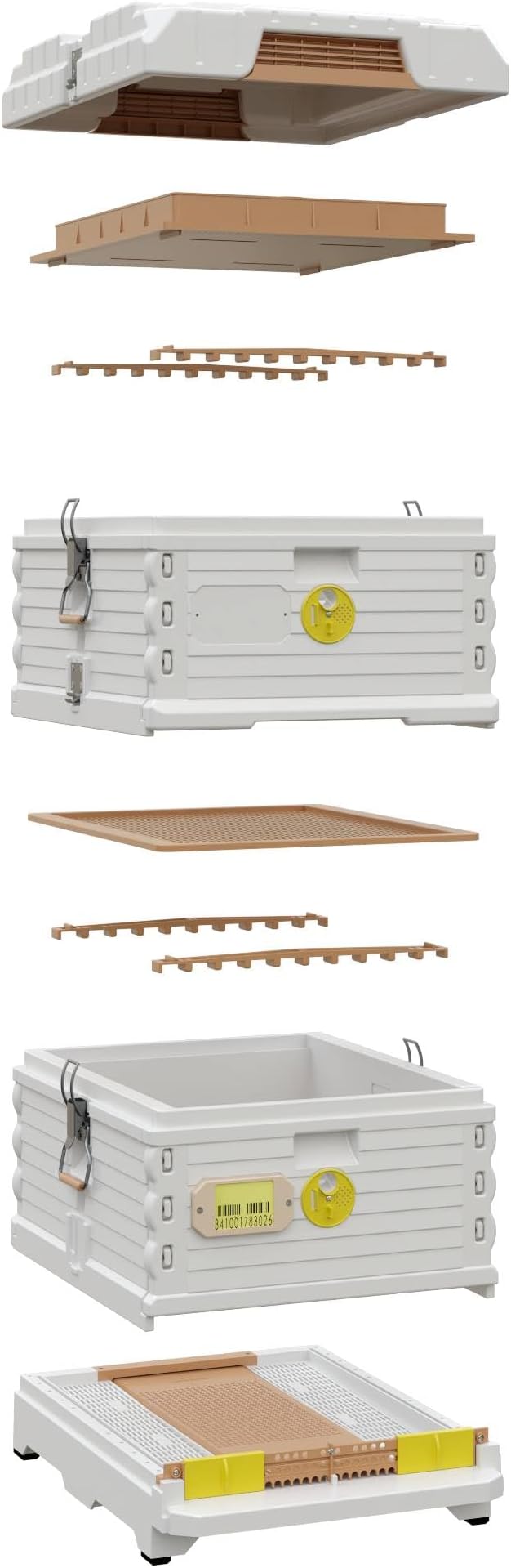 Ergo Insulated 10 Frame Bee Hive Set [NO Frames Included] (Double Deep, White Body Yellow Entrance)
