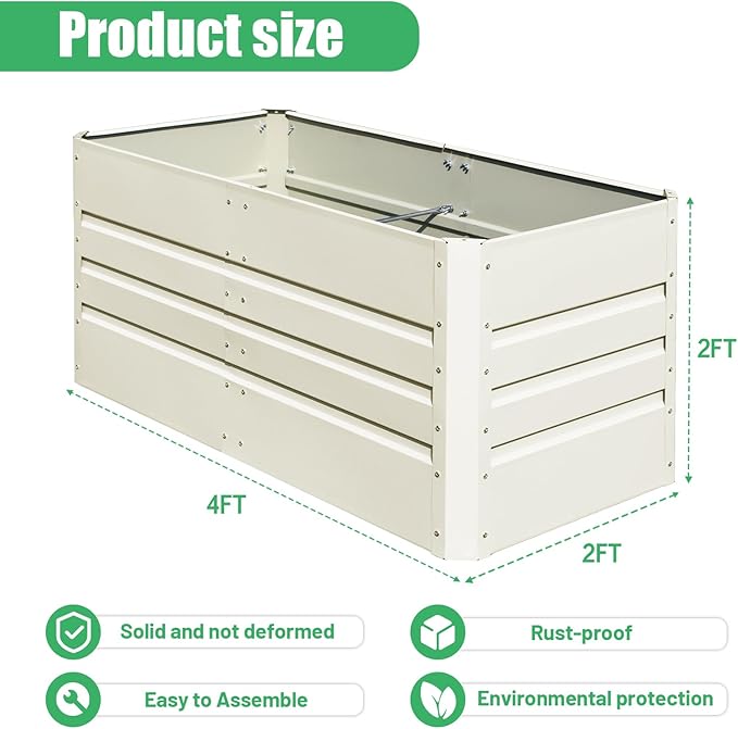 SnugNiture 4x2x2FT Raised Garden Bed Galvanized Planter Garden Boxes Outdoor, Deep Root Planter Raised Bed for Vegetables Flowers Herbs,Beige White