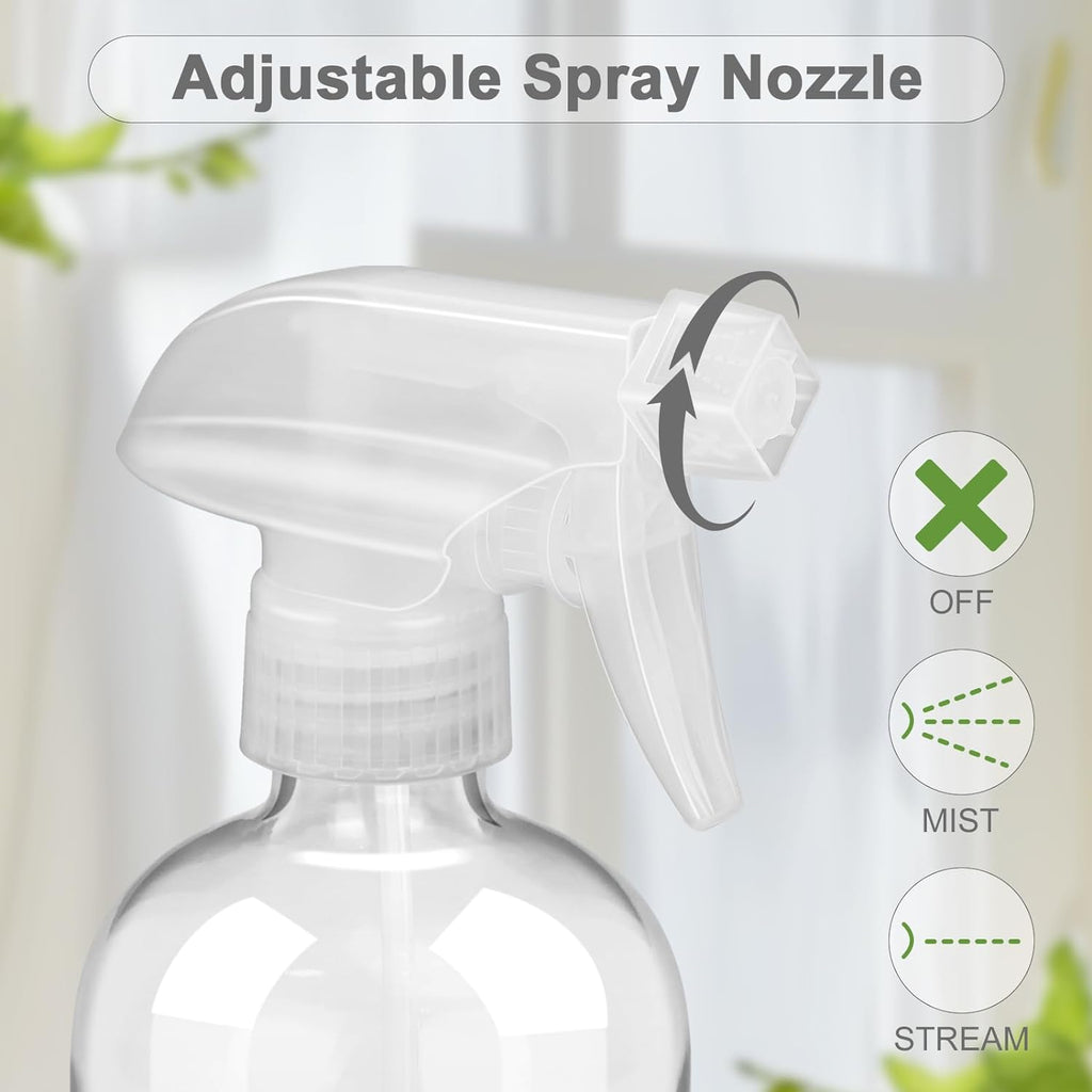 2 Pack Glass Spray Bottles with Silicone Sleeve, 16 oz Empty Refillable Containers with Adjustable Spray Nozzles, Spray Bottles for Hair, Cleaning Solutions and Plants Black&Grey