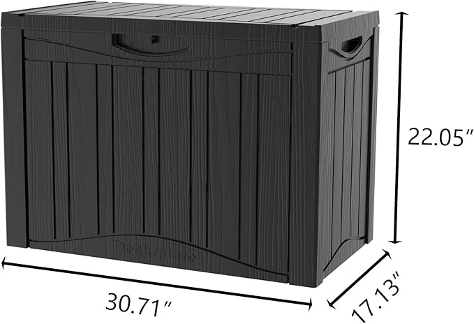 50 Gallon Plus Outdoor Storage Box, Waterproof Resin Deck Box for Patio, Pool, and Garden, Lockable Bin for Cushions, Tools, and Accessories, UV-Resistant, Black