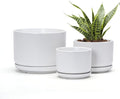 Ton Sin Plant Pots, 4.1+5.1+6.5 inch, Set of 3, Ceramic Planters with Drainage Hole and Saucer, Indoor Flower Pot with Hole Mesh Pad, Gifts for Mom(Matte White)