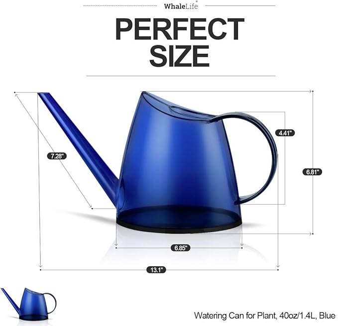 WhaleLife Indoor Watering Can for House Bonsai Plants (1.4L, Blue)