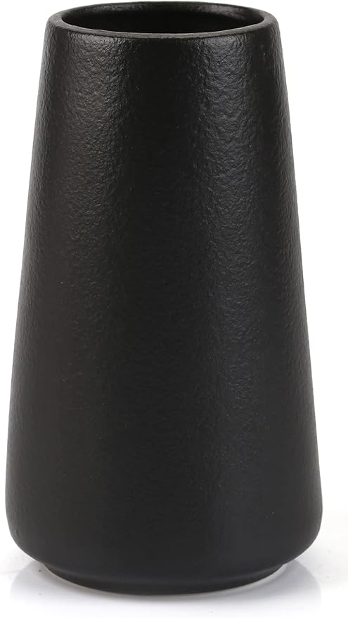 Simple Vase for Flowers Plants, Matte Vases for Modern Table Shelf Home Decor Wedding Boho Decor, 6" H Frosted Elegant Ceramic Vase for Pampas Grass Fluffy Stem Bouquet Lavender Flowers (Black, 1)