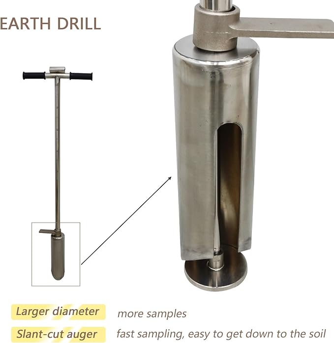 INTBUYING 40’’ Soil Sampler Probe Soil Test Probe with 9.8’’Sample Ejector and Foot Pedal T Rubber Handle Stainless Steel 2.7'' Dia for Soil Sampling Lawn Garden Farm