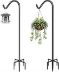 Garbuildman 92 Inch Tall Shepherd Hooks with 5-Forked Base, Adjustable Heavy Duty Bird Feeder Pole Stand Hanger for Outdoor, Shiny Black, 2 Pack