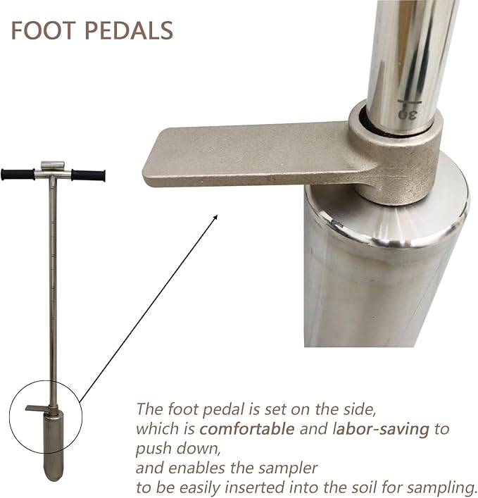 INTBUYING 40’’ Soil Sampler Probe Soil Test Probe with 9.8’’Sample Ejector and Foot Pedal T Rubber Handle Stainless Steel 2.7'' Dia for Soil Sampling Lawn Garden Farm