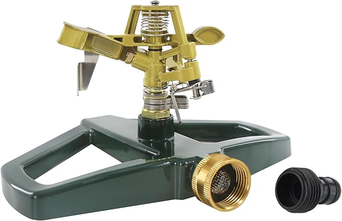 Impact Sprinklers for Yard with Metal Base, Heavy Duty Zinc Alloy Water Sprinkler for Lawn, Automatic 360° Roating for Large Lawn and Garden, Coverage up to 5,800 Sq.Ft, Olive