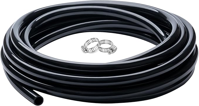 5/8" id - 10ft Black Vinyl Tubing Flexible PVC Tube Hybrid Hose Transfer Water Fuel Gas for Pond Fountain Garden Waterfall, Durable and Safe, with 2 Hose Clamps