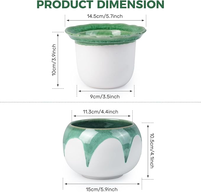 African Violet Pots, 6 inch Ceramic Easy Self Watering Plant Pot for Busy Plant Lovers, Automatically Absorb Appropriate Amount of Water, Flower Pot Indoor-Plants Not Included(Green)