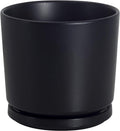 Ekirlin 7 inch Plant Pots,Ceramic Flower Planters Indoor,Modern Succulents Containers with Drain Hole Saucer,Decorate Home,Office & Outdoor (Black)