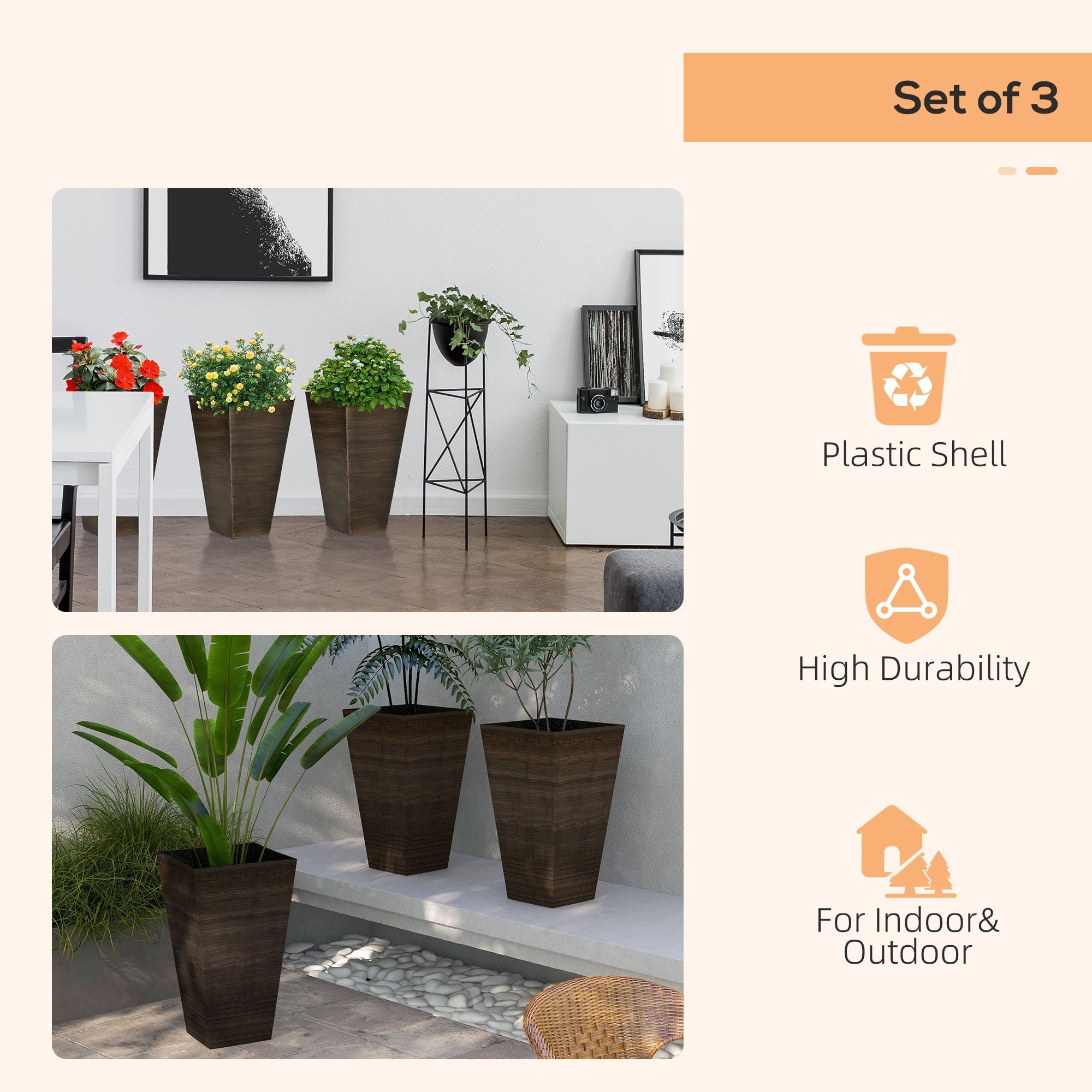 Outsunny 28" Tall Outdoor Planters, Set of 3 Large Taper Planters