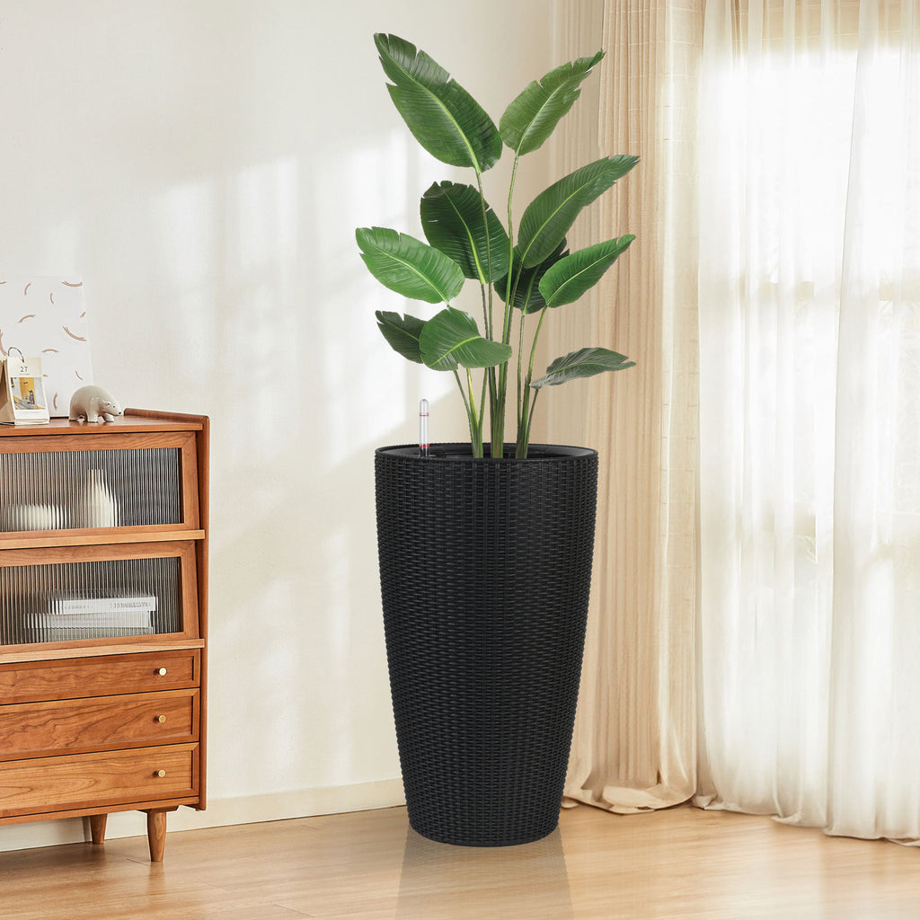 Indoor/Outdoor Modern The appearance is made of imitation rattan Design Planter,22.5 inch Black Plastic Large Plant Pot With Automatic Watering System for Home and Garden  (Black, 22.5 inch - 2 Pack)