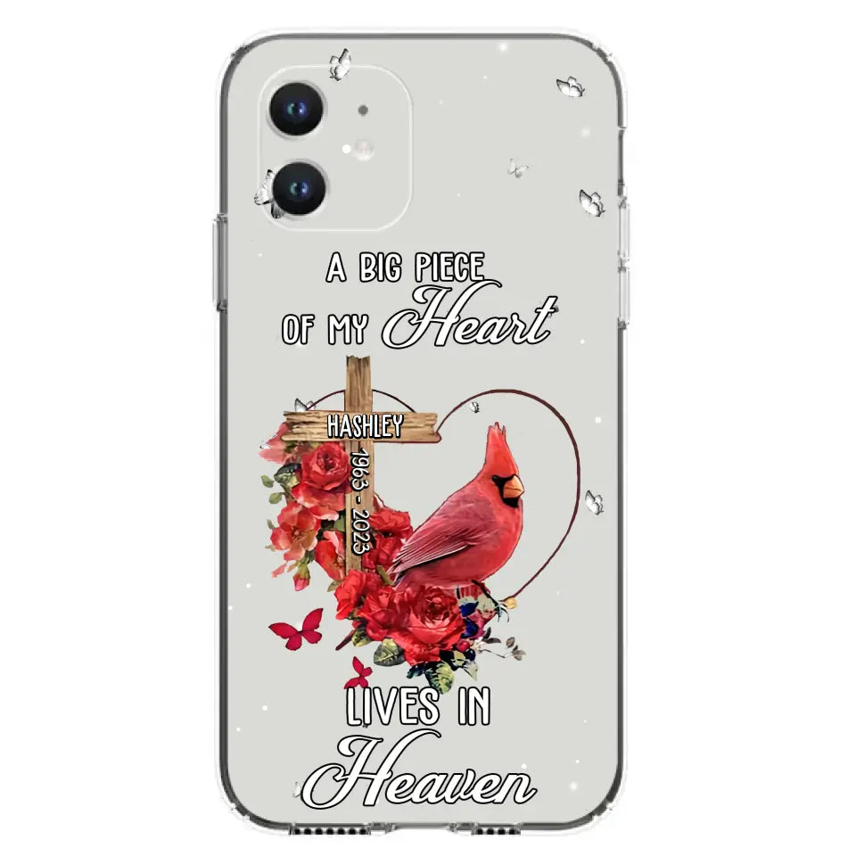 Personalized Memorial Cardinal Phone Case - Memorial Gift Idea For Family - A Big Piece Of My Heart Lives In Heaven - Case For iPhone/Samsung