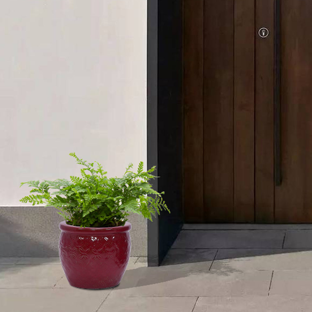 Set of 3 Ceramic Flowerpot, Modern Planter for Patio, Garden, Windowsill - Red