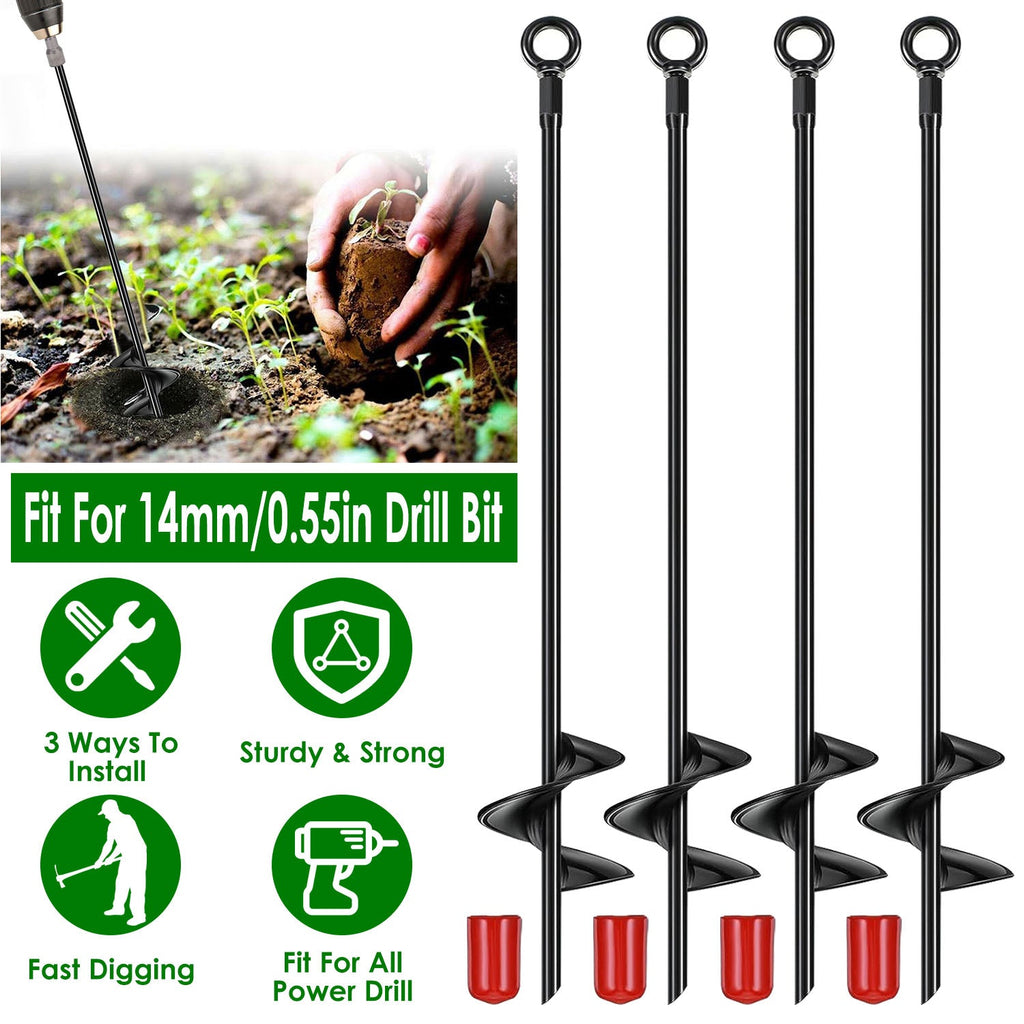 4 Pack Heavy Duty Ground Auger Stakes 2.76in Wide Spiral Drill Bits Soil Hole Digging Drill Shaft Farm Vegetable Flower Planting Earth Planter Digger