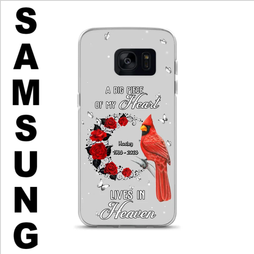 Personalized Memorial Cardinal Phone Case - Memorial Gift Idea For Family - A Big Piece Of My Heart Lives In Heaven - Case For iPhone/Samsung