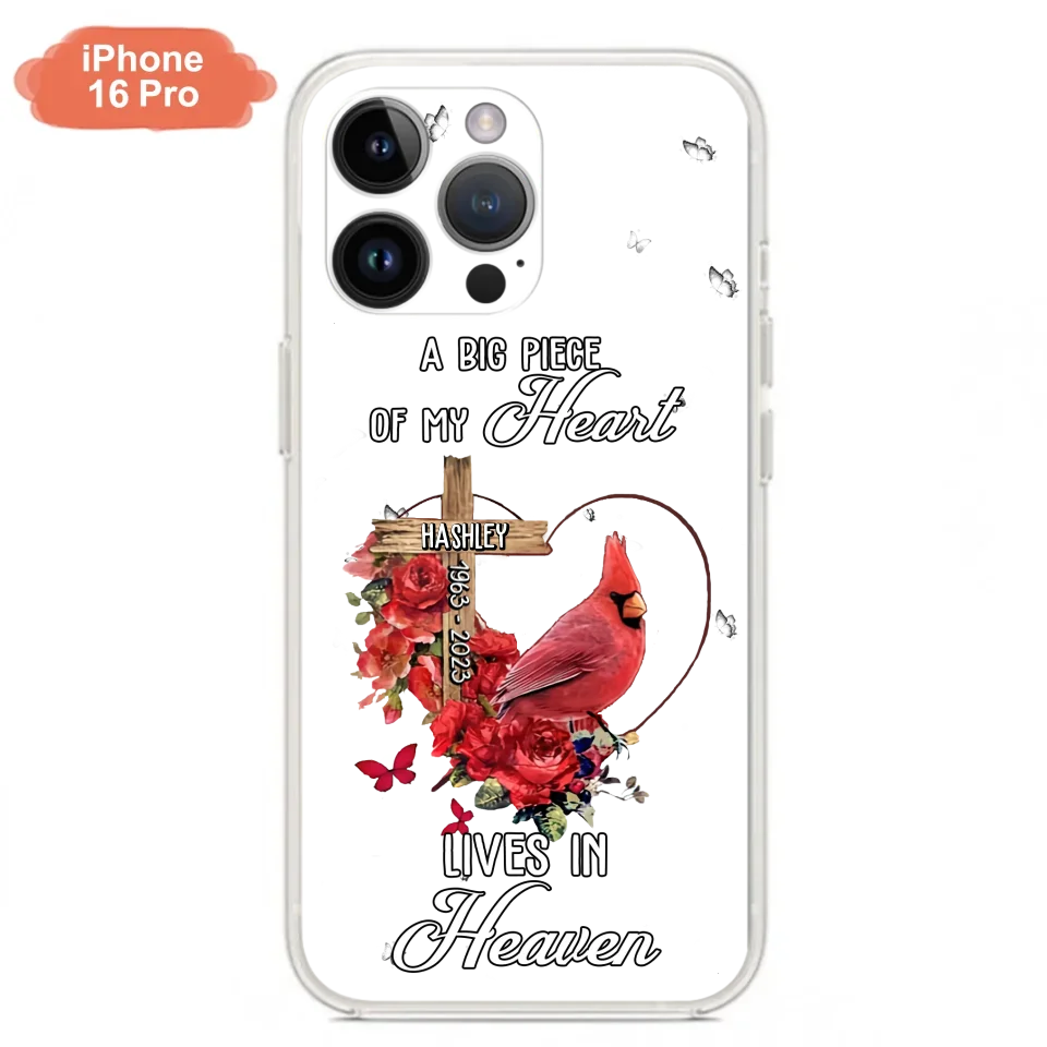 Personalized Memorial Cardinal Phone Case - Memorial Gift Idea For Family - A Big Piece Of My Heart Lives In Heaven - Case For iPhone/Samsung