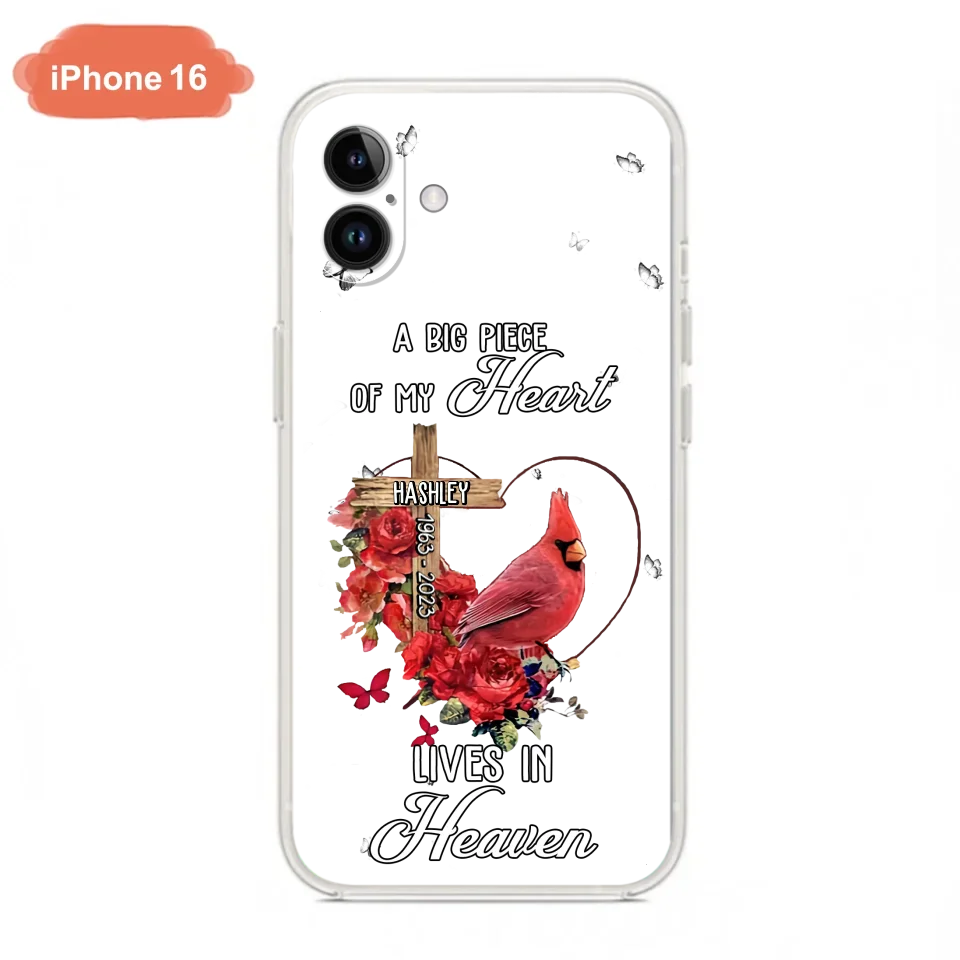 Personalized Memorial Cardinal Phone Case - Memorial Gift Idea For Family - A Big Piece Of My Heart Lives In Heaven - Case For iPhone/Samsung