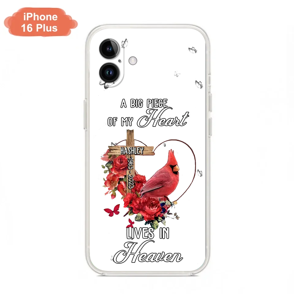 Personalized Memorial Cardinal Phone Case - Memorial Gift Idea For Family - A Big Piece Of My Heart Lives In Heaven - Case For iPhone/Samsung