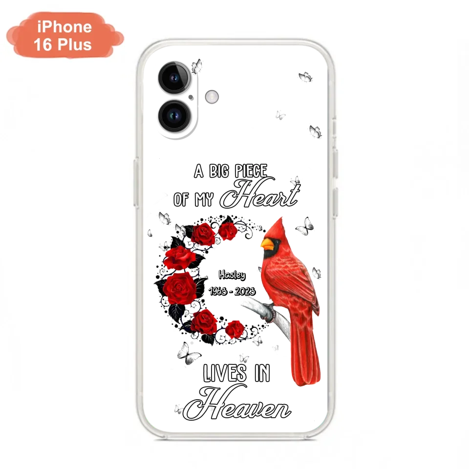 Personalized Memorial Cardinal Phone Case - Memorial Gift Idea For Family - A Big Piece Of My Heart Lives In Heaven - Case For iPhone/Samsung